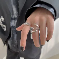 2点セット S925 スター リング 幾何学的 リング 保存袋付き 水滴 流線形