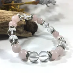 水晶&ローズクォーツ　パワーストーン ブレスレット 天然石 8mm（シルバー）レディース 女性  数珠ブレス 開運 プレゼント ギフト  [5] 