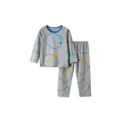 ☆ D（グレー×クマ） ☆ 140cm ☆ キッズパジャマ ykh923 子供 パジャマ 上下セット 長袖 上下 セット ルームウェア 部屋着 長袖パジャマ キッズ ジュニア 子供服 コットン 綿 子供 男の子 女の子 子ども こども かわいい