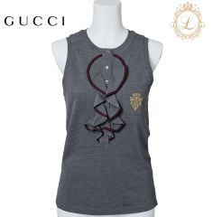 【返品可】GUCCI グッチ ロゴマーク フリル ノースリーブ カットソー Tシャツ トップス XS グレー ブランド アパレル