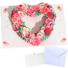 【迅速発送】moin moin メッセージ カード グリーディング ポップアップ ローズ ピンク レッド ハート リース (ミニカード + 封筒 セット) 花束 薔薇 蝶 花 フラワー 立体 飛び出す 3D ギフト 誕生日 記念日 お祝い 祝福 ギフト プレゼ