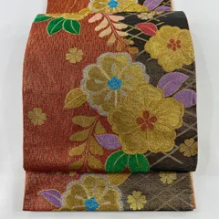 【美品】 袋帯 秀品 振袖向き 桜 金銀糸 朱色 六通 正絹 【中古】