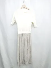 ◇ ⊂ NATURAL BEAUTY BASIC 五分袖 膝下丈 ワンピース サイズM アイボリー系 レディース E  【1503060015087】