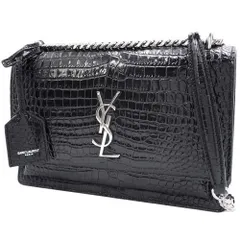 SAINT LAURENT PARIS(サンローランパリ) サンセット ミディアム ショルダーバッグ 2way 肩掛け チェーン 型押し カーフ クロコダイルエンボスレザー ブラック黒 シルバー金具 442906  40802139898【中古】【アラモード】