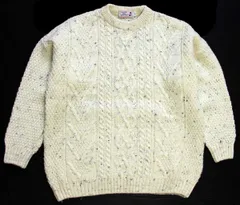 スコットランド製 highland home ケーブル編み ネップ入り ウールニット セーター ナチュラル L★フィッシャーマン アラン ユーロ