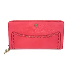 美品 ANNA SUI アナスイ  長財布  フューシャピンク ラウンドファスナー フラワー＆バタフライ型押し レザー レディース　240001101195