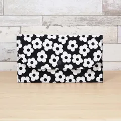 北欧風 モノクロ花柄ブラック×ネイビー マルチケース 母子手帳ケース／お薬手帳ケース／通帳ケース／スリムポーチ／ハンドメイド