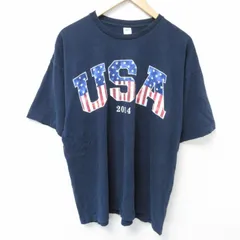 XL/古着 半袖 Tシャツ メンズ USAロゴ 星条旗 コットン クルーネック 紺 ネイビー 25may24 中古