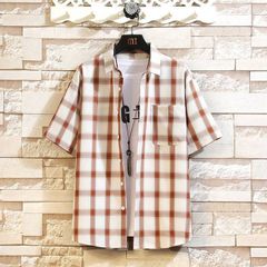 チェックシャツ メンズ チェック柄 半袖シャツ 胸ポケット シャツ 半袖 カジュアルシャツ ビジネスシャツ ゆったり 夏 開襟シャツ 折り襟 シンプル 通勤 通学 おしゃれesyxz862