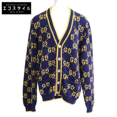 GUCCI GGロゴカーディガン ネイビー/オレンジ ヤンパト着用 新作【GUCCI】GGインターシャ ウール カーディガン、全2色