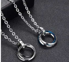 3連リングネックレス ステンレス 黒  青 男女兼用