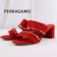 26.0cm【限定セール】新品・未使用 FERRAGAMO フェラガモ ミュールサンダル 5.5cm ヒール 01R357 733478 レッド RED サルヴァトーレ フェラガモ SALVATORE FERRAGAMO 大きいサイズ