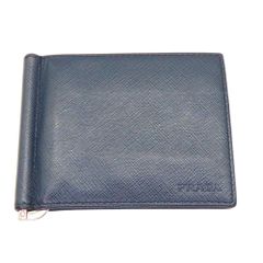 【中古】PRADA プラダ マネークリップ ネイビー 紺 財布 二つ折り財布 メンズ シンプル レザー サフィアーノレザー ミニマリスト A2502634 【無料ギフトラッピング承ります】