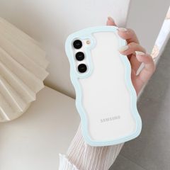 【数量限定】- 対応 6.1インチ ケース ケース ギャラクシーS23 ストラップホール付き ワイヤレス充電対応 スマホケース 耐衝撃 ライトブルー 軽量 薄型 透明 可愛い 韓国 おしゃれ ウェーブ バンパー TPU SCG19 / SC-51D ケースクリ