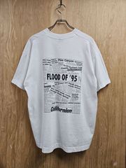 【US古着】90s USA製 FLOOD OF '95 T-Shirt | 90年代タグ カリフォルニア洪水 新聞記事 コラージュデザイン プリント 半袖 Tシャツ シングルステッチ ホワイト XL~2XL