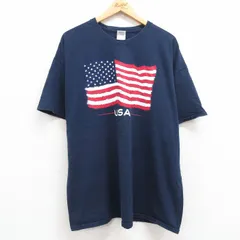 XL/古着 半袖 ビンテージ Tシャツ メンズ 00s 星条旗 USAロゴ 大きいサイズ コットン クルーネック 紺 ネイビー 24jun11 中古