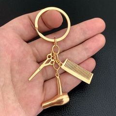 美容師 セット キーホルダー キーリング ゴールド ドライヤー はさみ くし 髪 カット 美容院 床屋 お揃い ギフト ペア 贈り物 贈りもの 新品