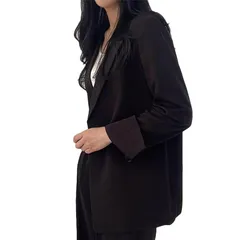 【新品】 [Quntum A.E] パンツスーツ レディース セットアップ スーツ 大きいサイズ テーラードジャケット ストレートパンツ カジュアル スーツ ママ おしゃれ ゆったり 卒業式(S ブラック) 1