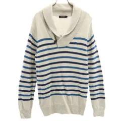 BURBERRY BLACK LABEL バーバリーブラックレーベル ボーダー柄 長袖 ショールカラー セーター 2 グレー 三陽商会 ニット レディース 古着