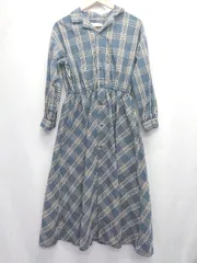 ◇ Θ ROPE PICNIC チェック 長袖 ロング ワンピース サイズ38 ブルー ブラウン レディース E  【1506110000736】