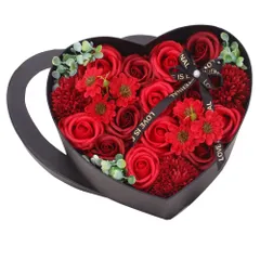 新品 バラ ソープフラワー 造花 ギフト 人気 ハート形ボックス入り 石鹸 香り 枯れない花 フラワーアレンジメント おしゃれ バレンタインデー ホワイトデー 誕生日 母の日 プレゼント(レッド)