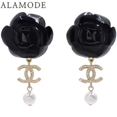 CHANEL(シャネル) ココマーク ラインストーン カメリア パールピアス メタル(ＧＰ) ピアス アクセサリー ジュエリー ぶら下がり ゴールド金 ブラック黒 レディース 40802129998【アラモード】