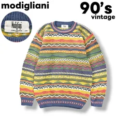 90s ヴィンテージ モディリアーニ modigliani 3D 立体編み コットン ニット セーター ローゲージ クルーネック M 総柄 マルチカラー 多色使い  メンズのサムネイル