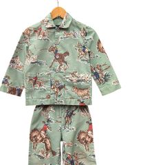 00s ビンテージ Nick&Nora カウボーイ柄 パジャマ セットアップ キッズ グリーン XS 00年代 ニックアンドノラ ヴィンテージ vintage キッズ古着