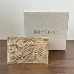 [美品人気]JIMMY CHOO ジミーチュウ 型押しカードケース パスケース リザードレザー ゴールド ロゴ 定期入れ レディース メンズ