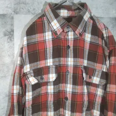 ビンテージネルシャツ☆　長袖　USA古着　オレンジ×ブラウン　チェック　S　C16