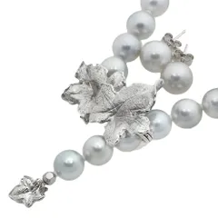 【本物保証】 鑑付 超美品 ネックレス ピアス セット 40.8g/2.0g シルバー/K14WG アコヤ養殖真珠約7.5～8.0mm/約8.2mm×2 ノーブランド