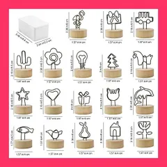 【スタッフおすすめ！】Enkrio 木製 メモホルダー メモクリップ 写真立て カードスタンド 100枚の白いカード付き 18個入り 卓上 木＆金属製 メモスタンド 記念日 結婚式 パーティー