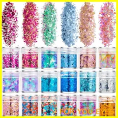 【在庫処分】ネイル グリッター 18個セット キラキラ ラメグリッター ホログラム ネイルパーツ ネイルアート レジン 封入パーツ 顔/ボディ メイク ハロウィン/クリスマス/パーティ (18個セット)