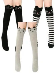 [Leiasnow] ハイソックス ニーハイソックス 靴下 女の子 動物柄 かわいい ひざ上 ロング セット キッズ (セットA, 3) [セットA] [3]