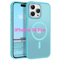 1:BENTOBEN iPhone 14 Pro ケース MagSafe対応 ワイヤレス充電 マット感 半透明 指紋防止 ストラップホール付き メタル レンズ保護 耐衝撃 iPhone14Proケース カバー マリンブルー