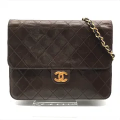 良品 CHANEL シャネル ココマーク マトラッセ ラムスキン チェーン ショルダー バッグ プッシュロック ブラウン k4088