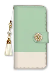 Google Pixel 5a (5G) ケース 手帳型 グーグルピクセル5a(5G) スマホケース パール デコ付き ストラップ付 バイカラー 無地 ツートン シンプル かわいい おしゃれ 水色 ピンク パステルカラー カラー03