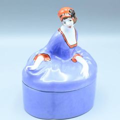 Noritake オールドノリタケ アールデコ女性文パウダーボックスパープル M07-t013