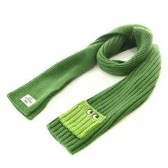 アニヤハインドマーチ ANYA HINDMARCH UNIQLO ヒートテックニットマフラー リブ 刺繍 ウール混 緑 グリーン 470091 /BB ■OF