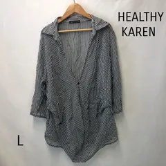 HEALTHY KAREN ヘルシーカレン しまむら レディース ブラウス 白 紺 ストライプ Lサイズのサムネイル