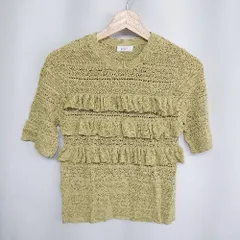 ◇ ⊂ LOWRYS FARM ローリーズファーム 透かし編み レース 半袖 カットソー サイズF グリーン系 レディース E  【1410100011001】