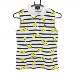 ★SALE価格★パーリーゲイツ ノースリーブポロシャツ 白×イエロー ボーダー ニコちゃん総柄 レディース 0(S) ゴルフウェア 2022年モデル PEARLY GATES