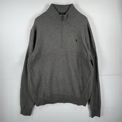 古着 ポロ・ラルフローレン POLO RALPH LAUREN 長袖 ニット ハーフジップ トレーナー セーター ワンポイント 大きいサイズ XXL  グレー 無地 メンズ