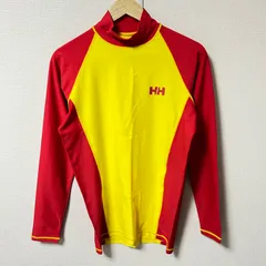 (^w^)b HELLY HANSEN ヘリーハンセン ハイネック 長袖 ラッシュガード トップス カラーブロック サーフィン 海 プール マリンスポーツ アウトドア イエロー×レッド 赤 メンズ サイズL