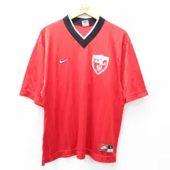XL/古着 ナイキ NIKE 半袖 ビンテージ サッカー Tシャツ メンズ 90s ワンポイントロゴ マサチューセッツ 33 Vネック 赤他 レッド 25aug30 
