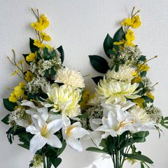 造花⑤お供え花　仏花　仏壇　お墓お供え1対2束　グリーン　お彼岸　お盆　アーティフィシャルフラワー　ハンドメイド