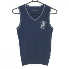 キャロウェイ ニットベスト ネイビー×白 ロゴ刺しゅう ケーブル編み ウール混  レディース S ゴルフウェア Callaway