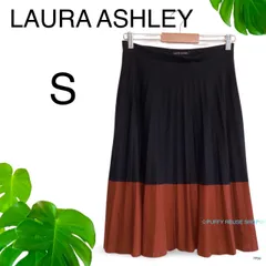 ★訳あり★ LAURA ASHLEY ローラアシュレイ  スカート 膝丈 プリーツ S ブラックXブラウン ツートン　送料無料　古着　レディース