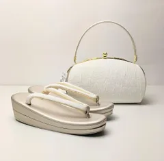 ふくれ織 草履 バッグ セット ホワイト ゴールド フリーサイズ u33-1