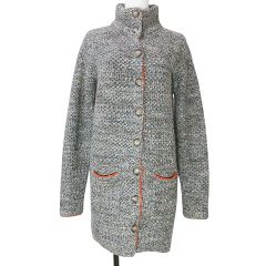 トミーヒルフィガー TOMMY HILFIGER ニットジャケット スタンドカラー ローゲージ ウール ロゴプレート M ミックス グレー系 ベージュ系 X